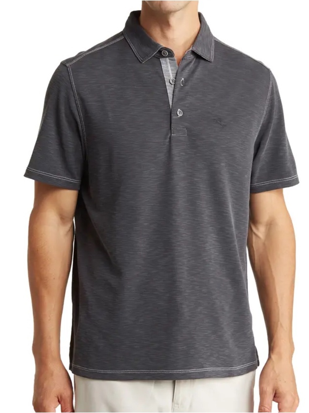 Tommy Bahama Charcoal Heather Short-Sleeve Polo
